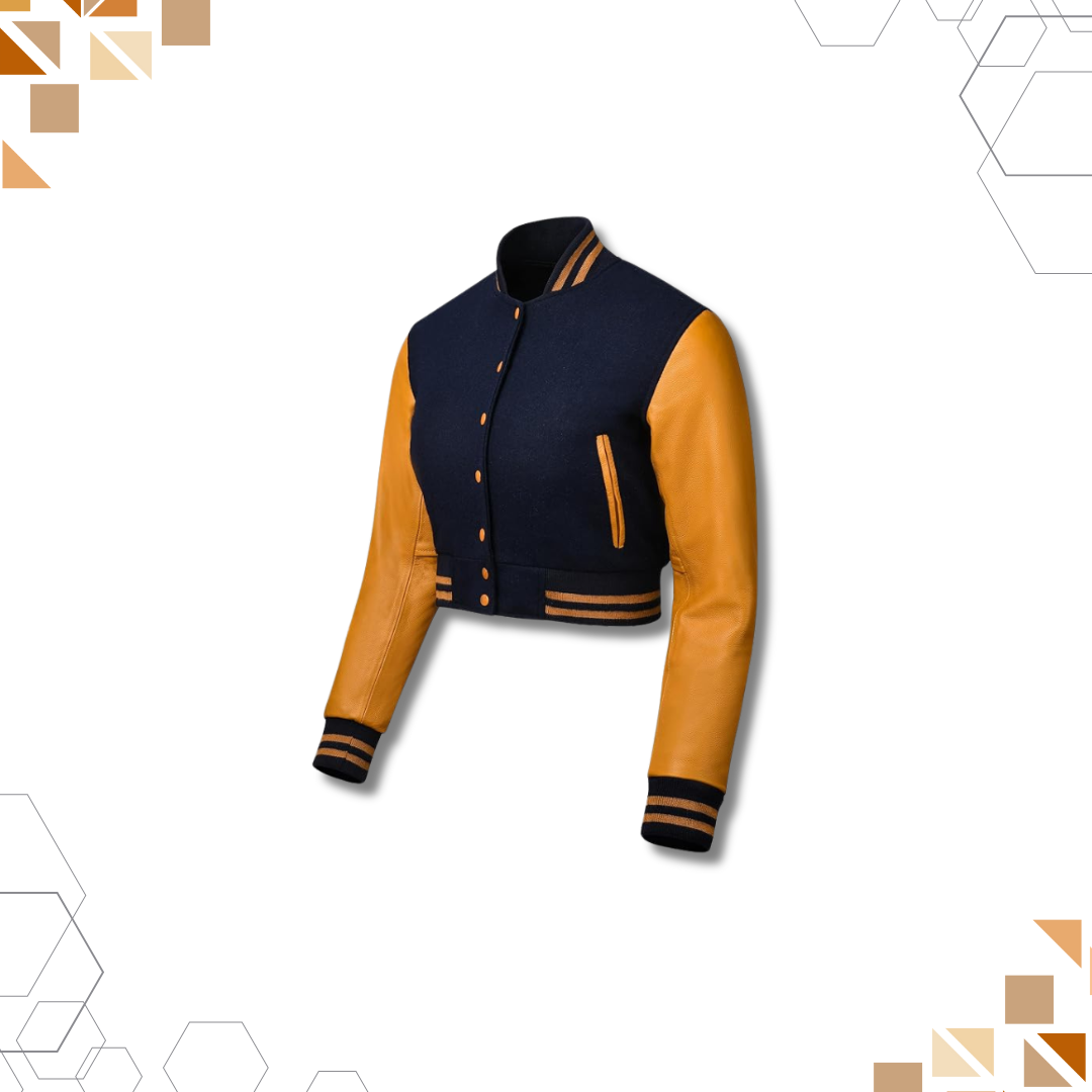 Sportibay - Cropped Varsity Jacket | Navy & Orange