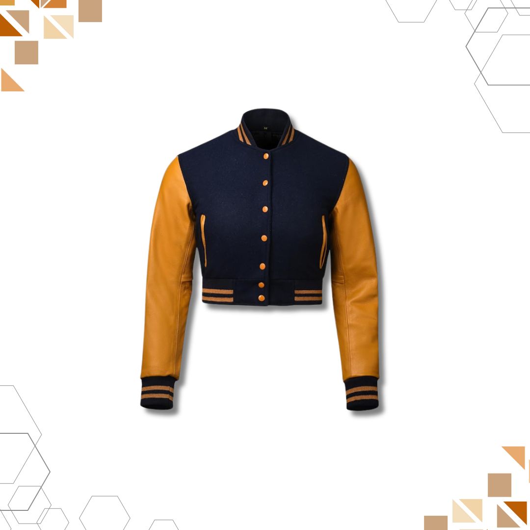 Sportibay - Cropped Varsity Jacket | Navy & Orange