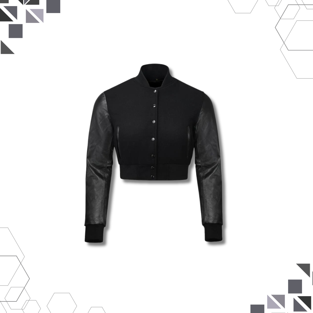 Sportibay - cropped Varsity Jacket | Black on Black