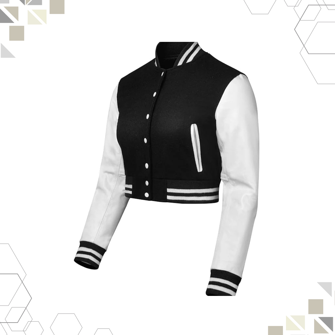 Sportibay - Cropped Varsity Jacket | Black & White