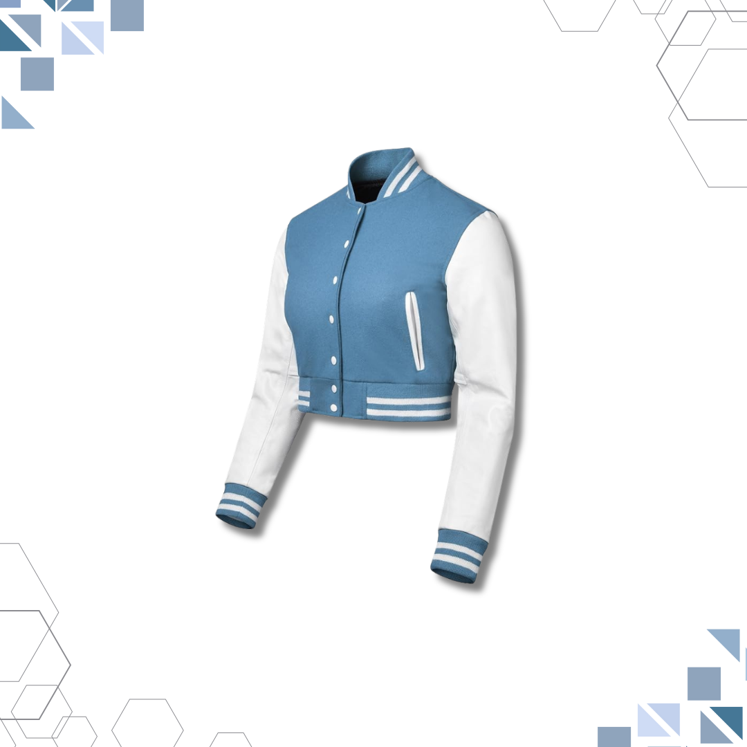Sportibay - Cropped Varsity Jacket | Baby Blue & White