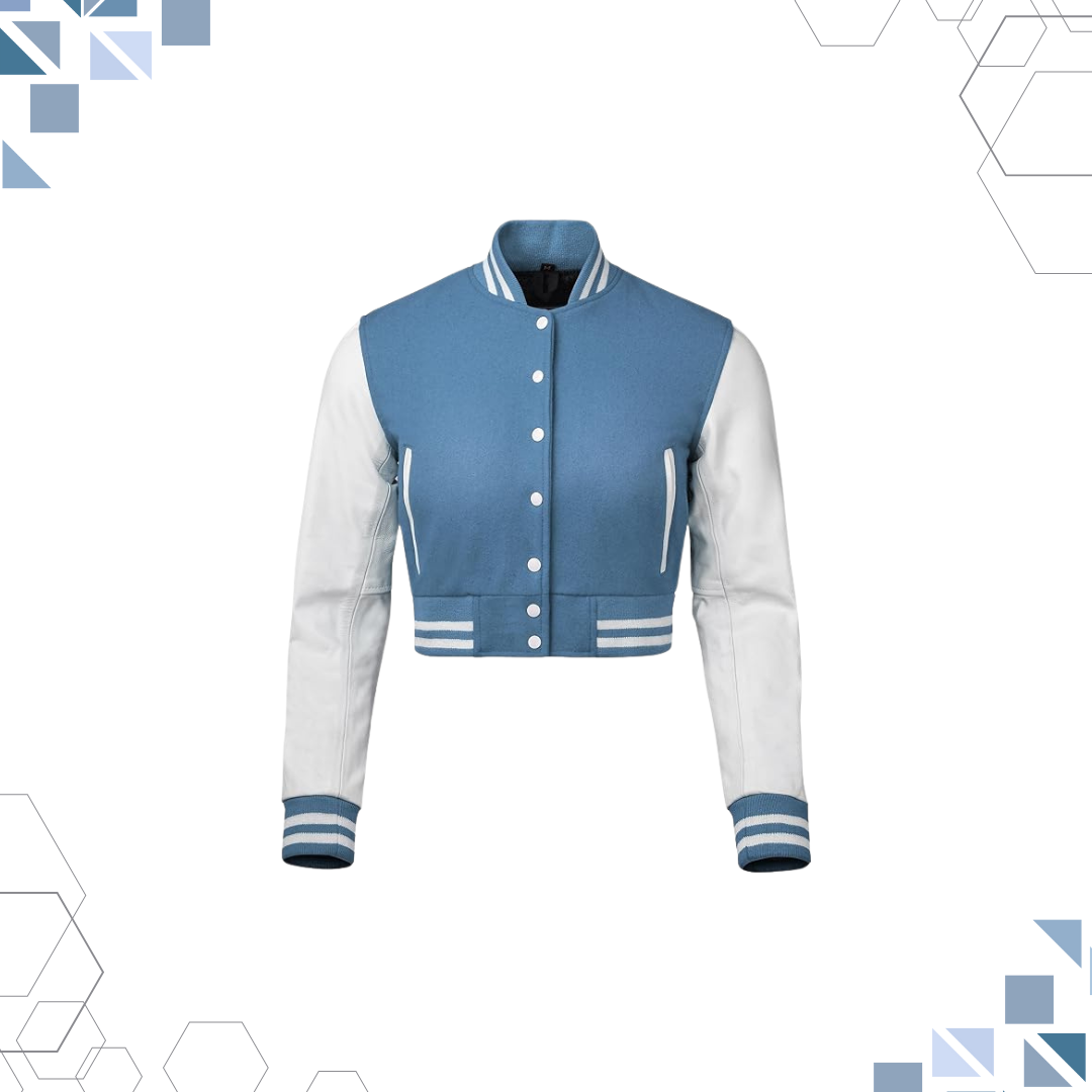 Sportibay - Cropped Varsity Jacket | Baby Blue & White