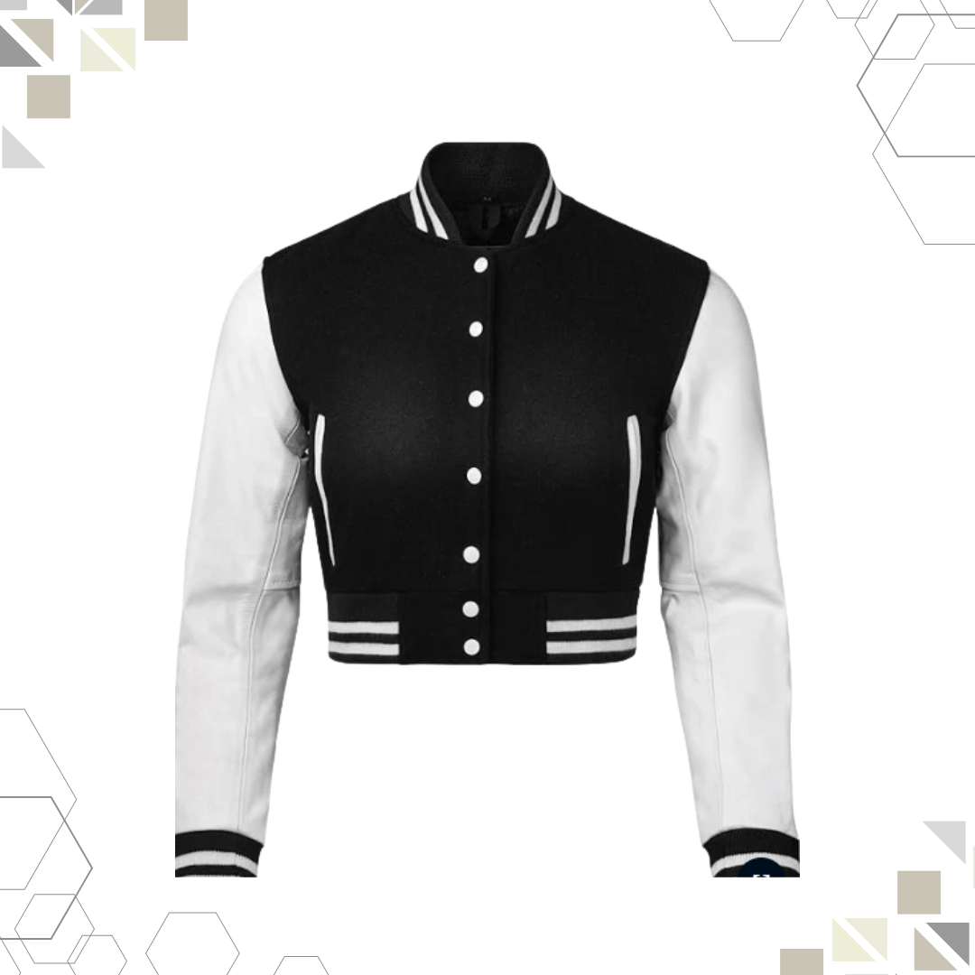 Sportibay - Cropped Varsity Jacket | Black & White